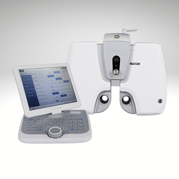 Imagen con fondo gris de foróptero digital Huvitz HDR-9000