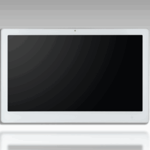 Fotografía en color sobre fondo gris de pantalla de optotipos